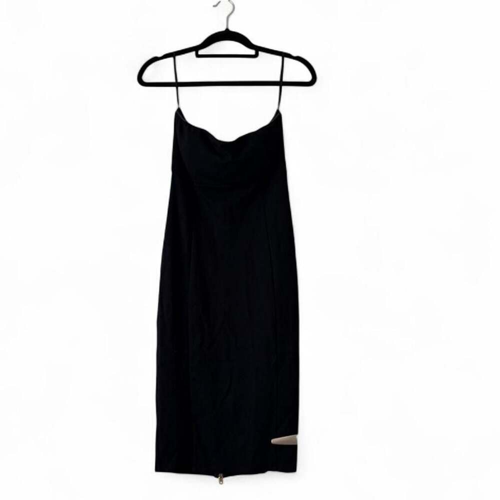 Black Strapless Full Gold Zip Front Midi Dress